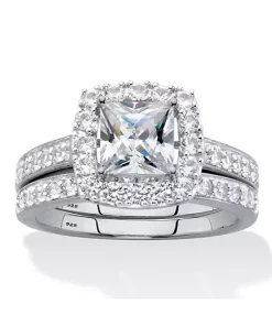 Buy 😀 Palm Beach Jewelry 2.60 Cttw Platinum over .925 Created White Sapphire Engagement Ring Set 🛒