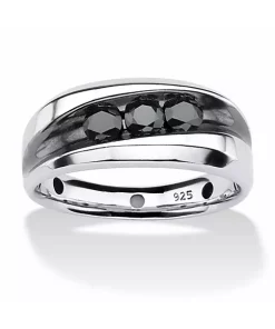 Promo ⭐ Palm Beach Jewelry Men's 3/4 TCW Channel-Set Black Diamond Ring in Platinum over .925 Silver 🤩 -Palm Beach Jewelry Sales Belk 3