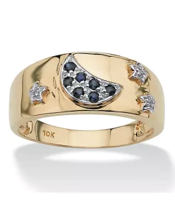 Best deal ⌛ Palm Beach Jewelry .23 TCW Round Blue Genuine Sapphire Diamond Accent 10k Gold Moon & Stars Ring 😍