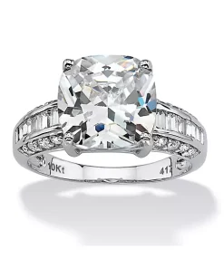 Deals 🥰 Palm Beach Jewelry 3.28 TCW Cubic Zirconia Solid 10k White Gold Engagement Anniversary Ring ✨