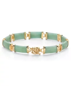 Deals 🌟 Palm Beach Jewelry Genuine Green Jade 18k Gold-Plated Link Bracelet 7.5" 🧨