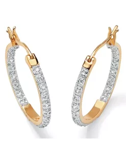 Cheapest 🎉 Palm Beach Jewelry 1/10 Cttw. Round Diamond Accented Hoop Earrings 14k Gold Over Sterling Silver 🥰