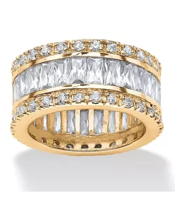 Outlet 😀 Palm Beach Jewelry 9.34 TCW Round and Emerald-Cut Cubic Zirconia Gold-Plated Eternity Band 😉