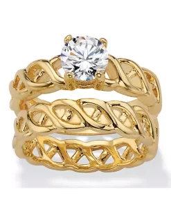 Outlet 👍 Palm Beach Jewelry 1.08 Cttw. 2-Piece Yellow Gold-Plated Round Cubic Zirconia Wedding Ring Set 🎉