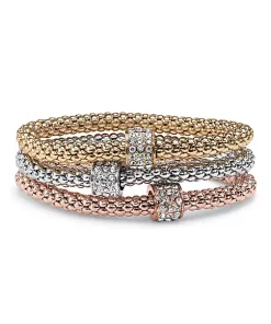 Discount 🎉 Palm Beach Jewelry Crystal Wheel Beaded Tri-Tone Stretch Rope Bracelet Set 8" 🎉