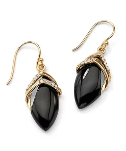 Brand new 😀 Palm Beach Jewelry Marquise-Shaped Genuine Onyx Cubic Zirconia Accent 18k Gold-Plated Drop Earrings 🧨