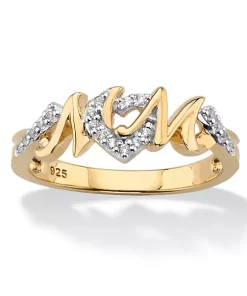 Coupon 😀 Palm Beach Jewelry 1/10 Cttw. 18k Yellow Gold Over Sterling Silver Round Diamond "Mom" Hearts Ring ⌛